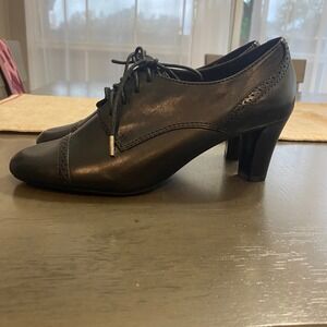 Etienne Aigner Womens Black Leather Lace Up Cap Toe Oxford Heels Shoes Size 7.5M